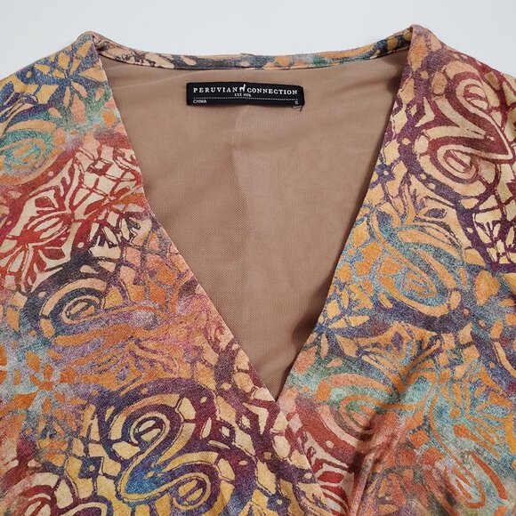 Peruvian Connection Safi Midi Dress S Faux Wrap Long Sleeve Mosaic Print… - Picture 6 of 11